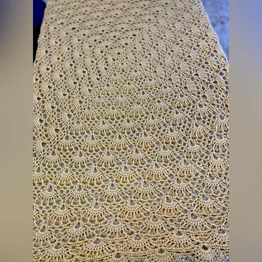 Beautiful, intricately crocheted throw. So much talent went into this piece.